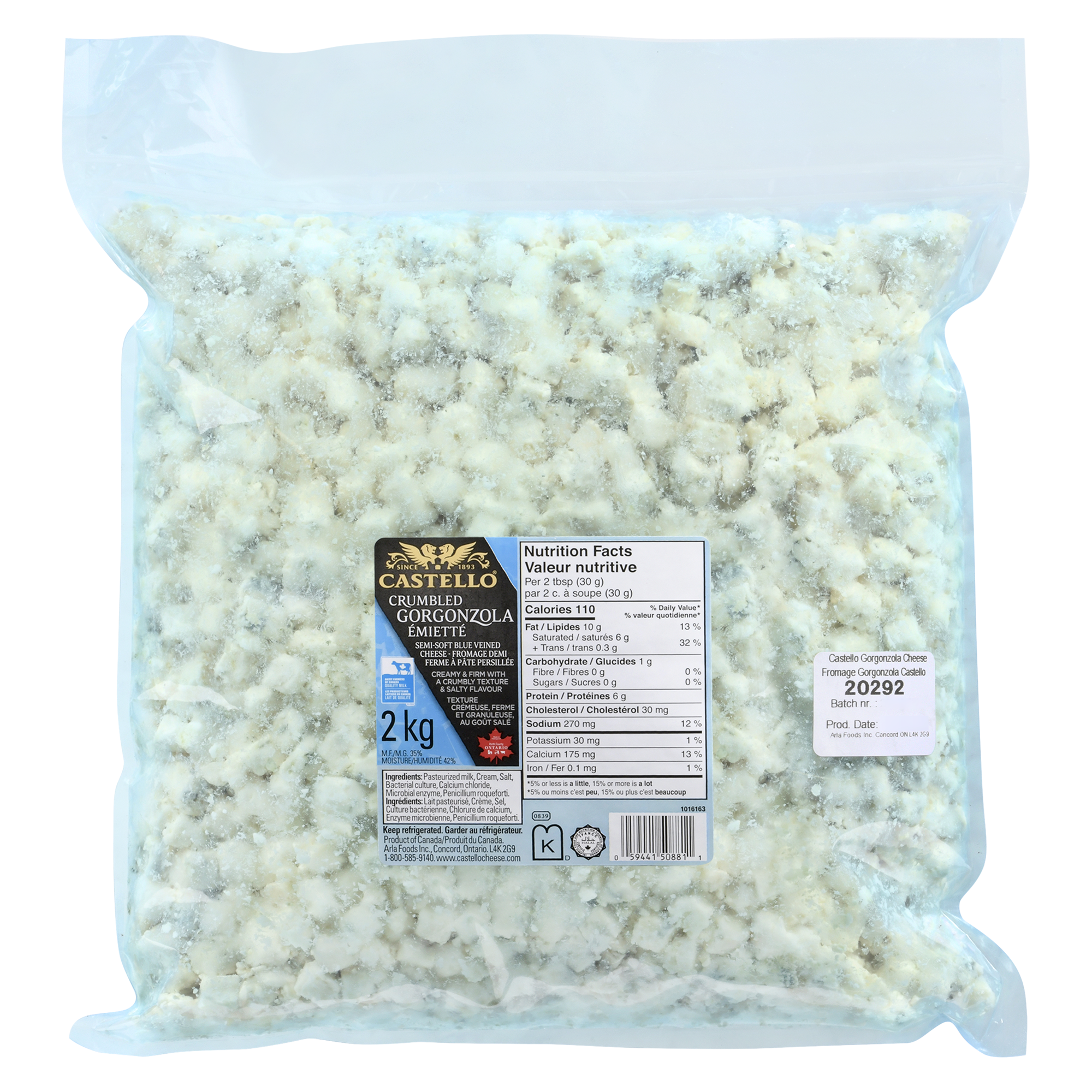 Gorgonzola Cheese Crumbled 2kg