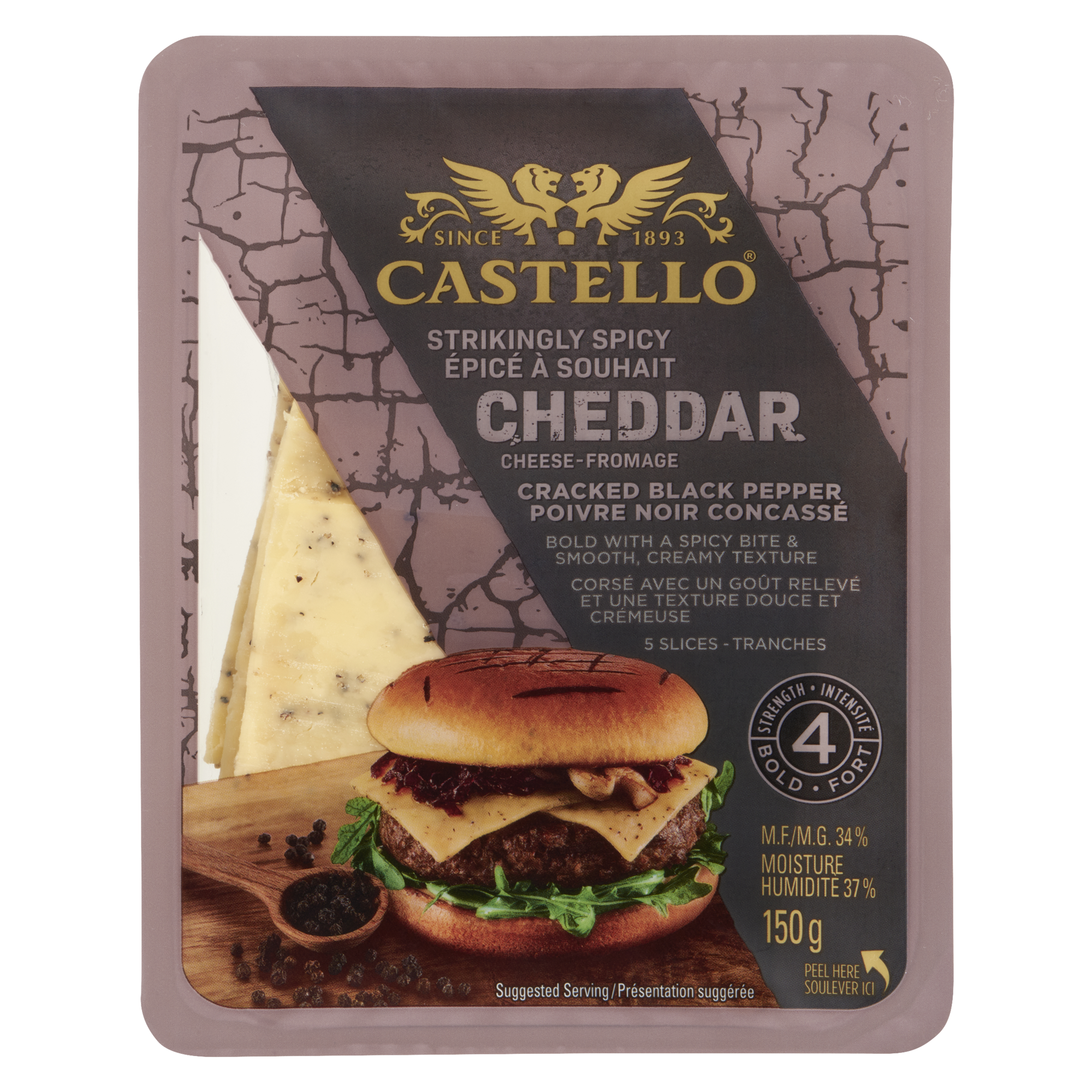 Fromage cheddar au poivre noir en tranches 150g