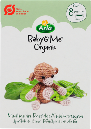 Arla Baby&Me® Økologisk Fuldkornsgrød med spinat og ærter 210 g