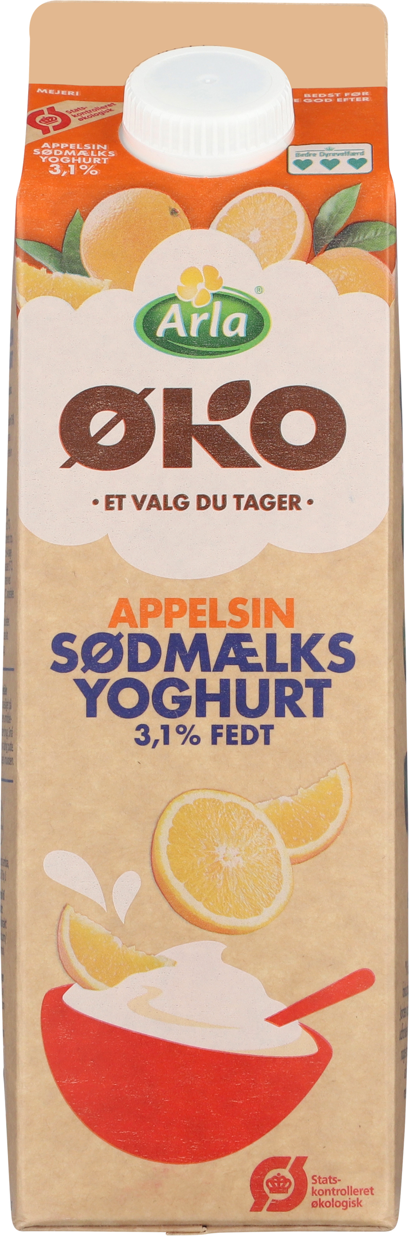 Øko Sødmælksyoghurt m. appelsin 3,1% 1000 g