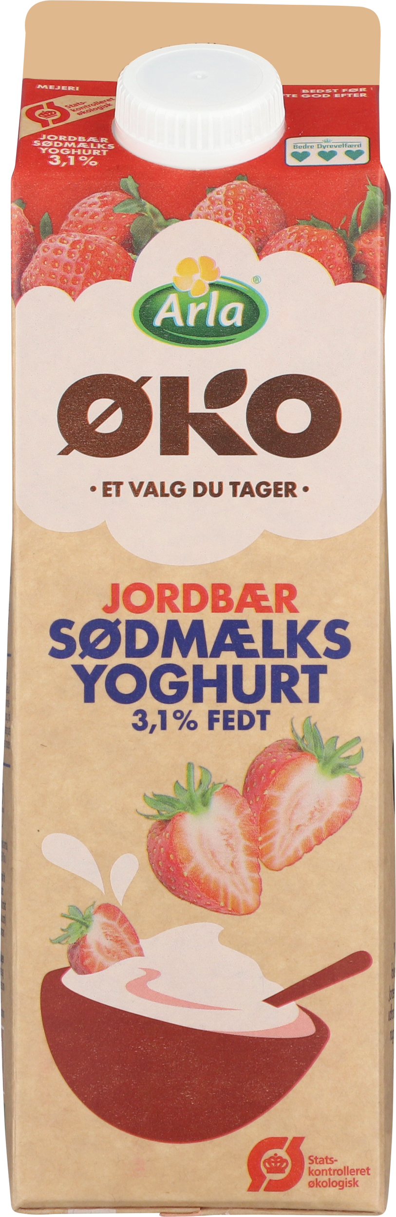 Øko Sødmælksyoghurt m. jordbær 3,1% 1000 g