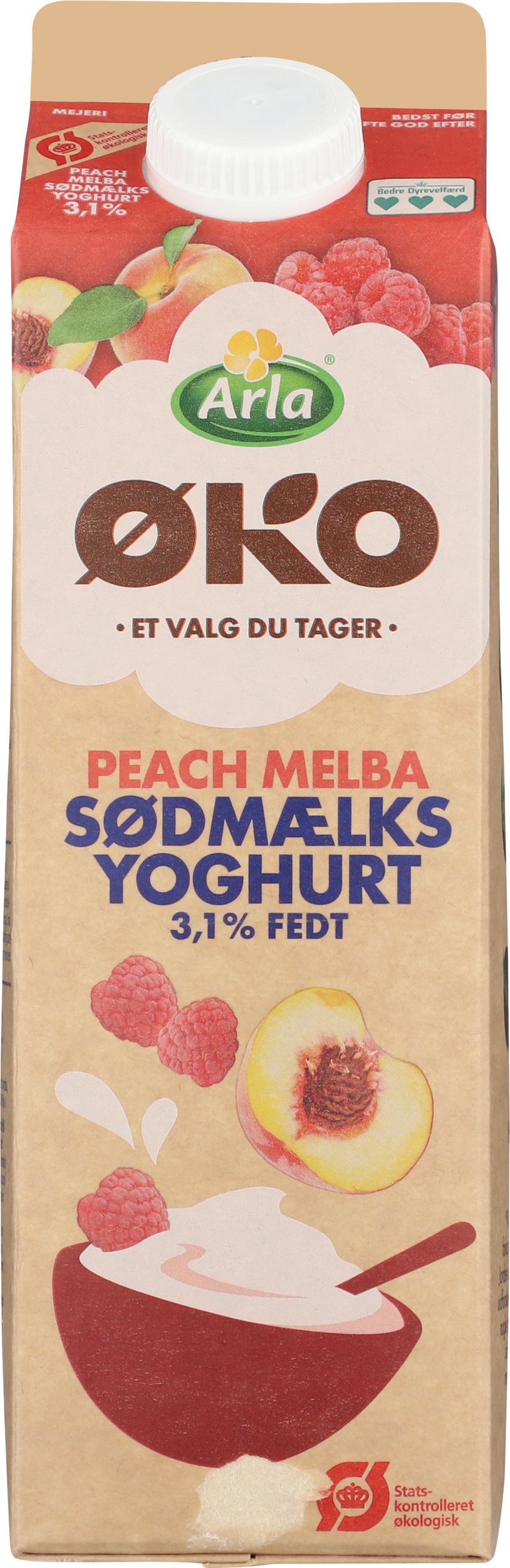 Sødmælksyoghurt m. peach melba 3,1% 1 kg