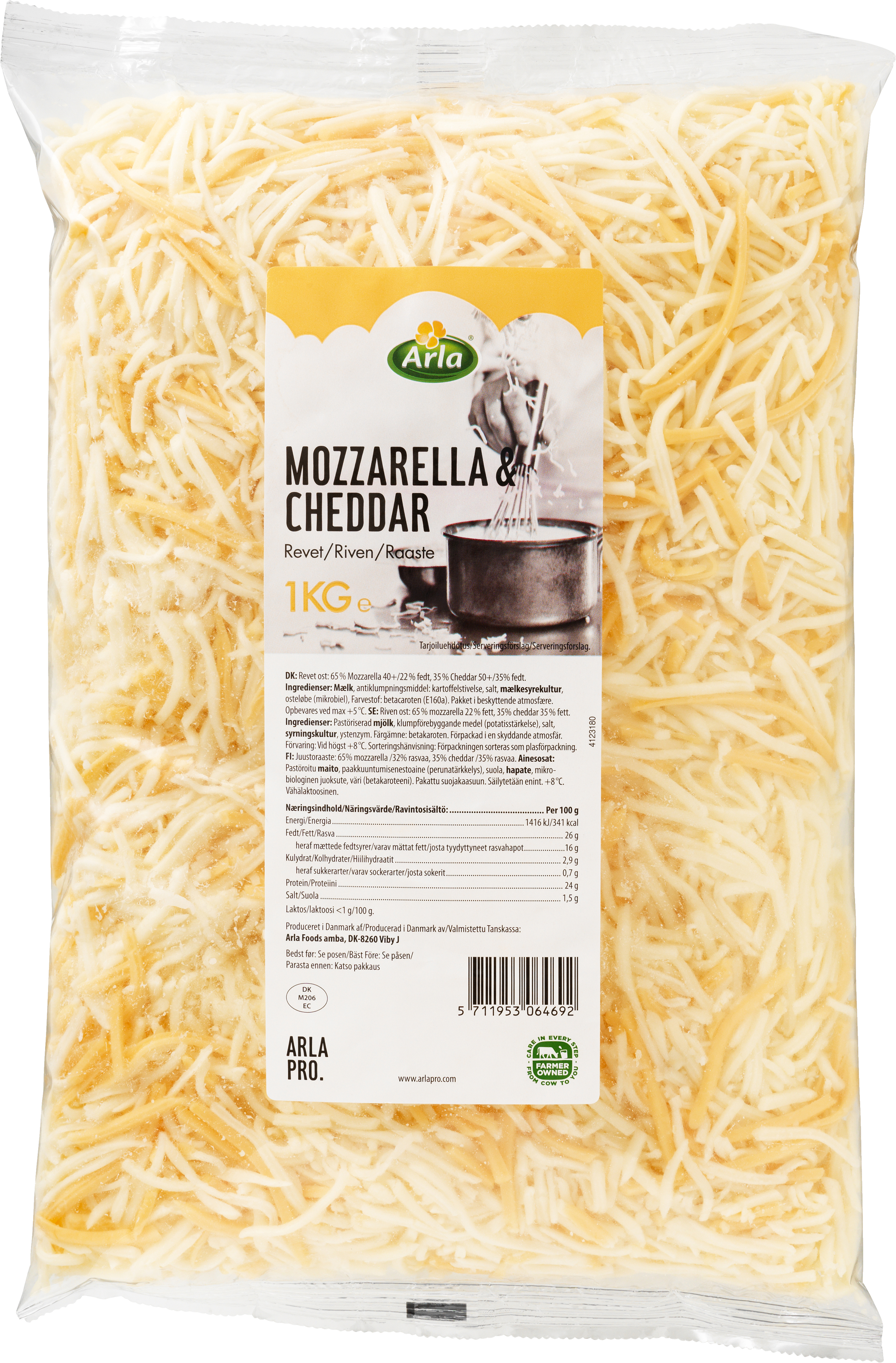 Mozzarella og Cheddar revet 40+ 1 kg