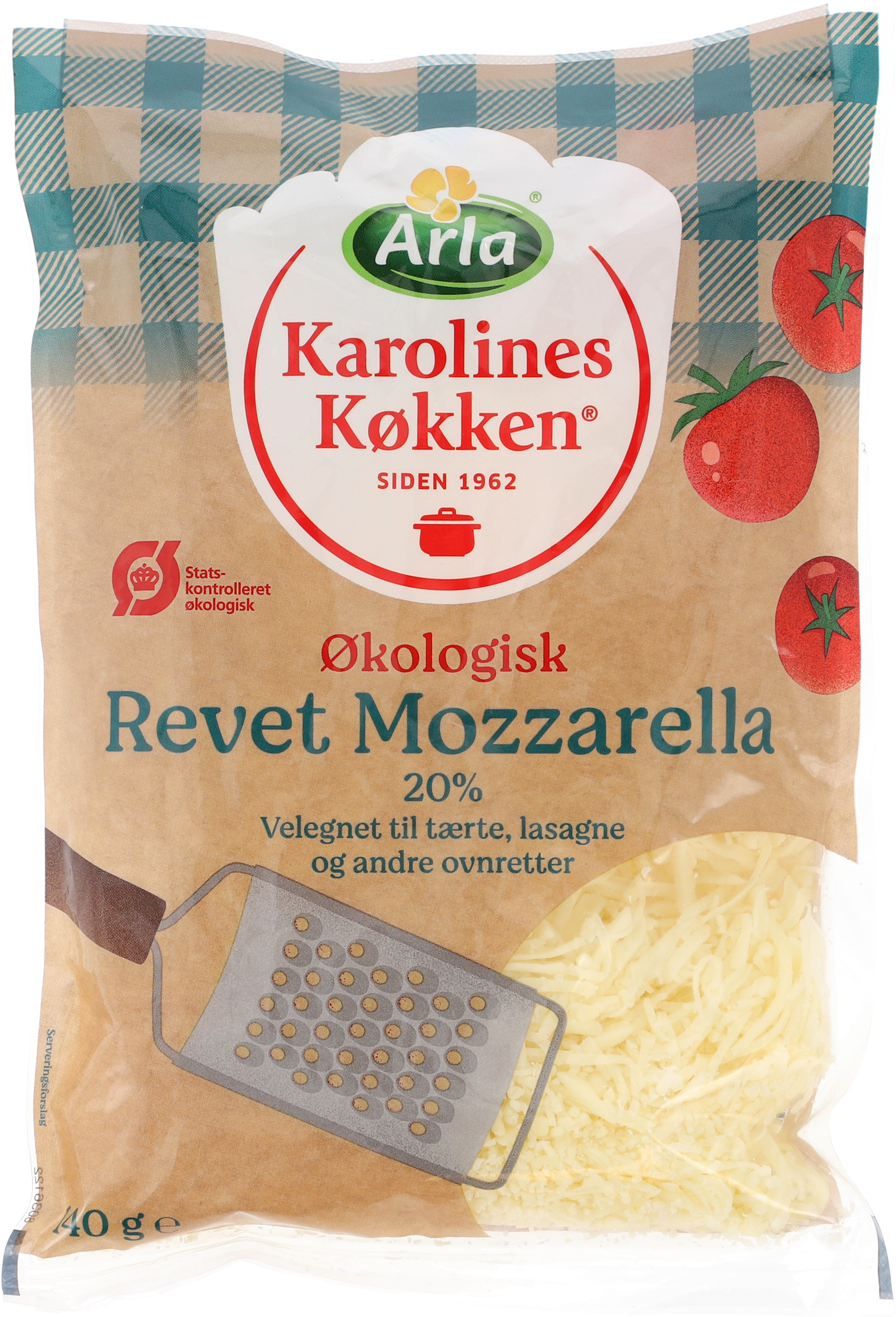 Arla Karolines Køkken® Revet Mozzarella Økologisk 40+ 140 g