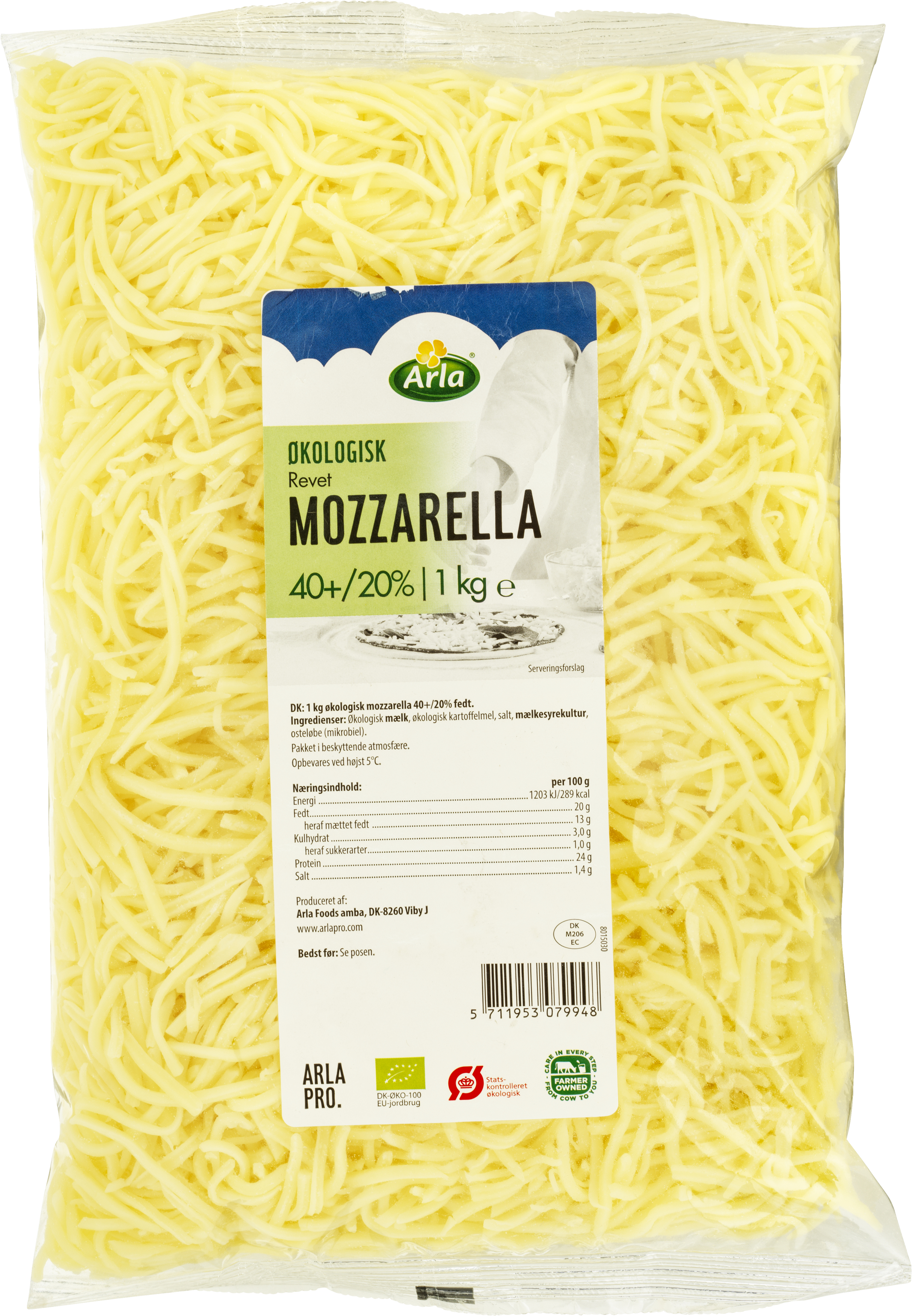 Øko Mozzarella revet 40+ 1 kg