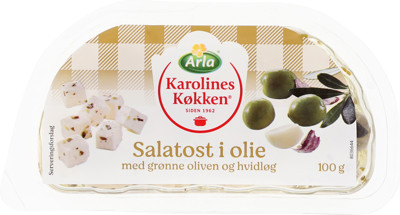 Karolines Køkken® Salatost i olie m grønne oliven/hvidløg 45+ 100 g