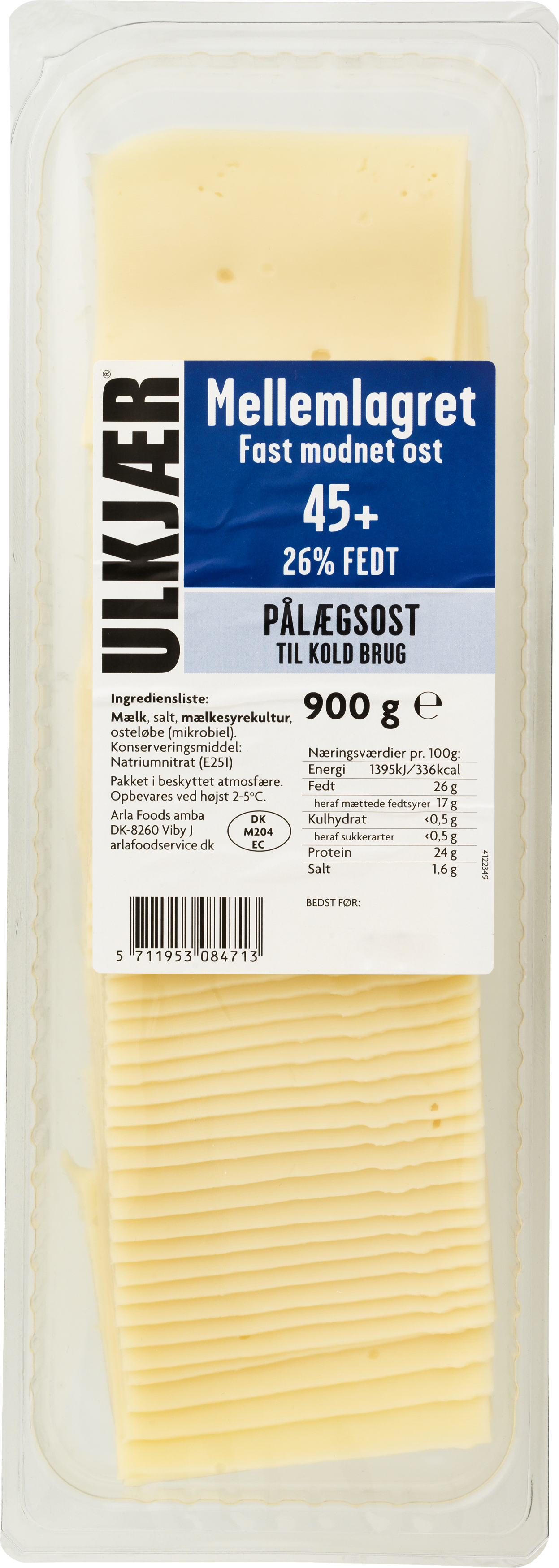 Ost mellemlagret 45+ i skiver 900 g