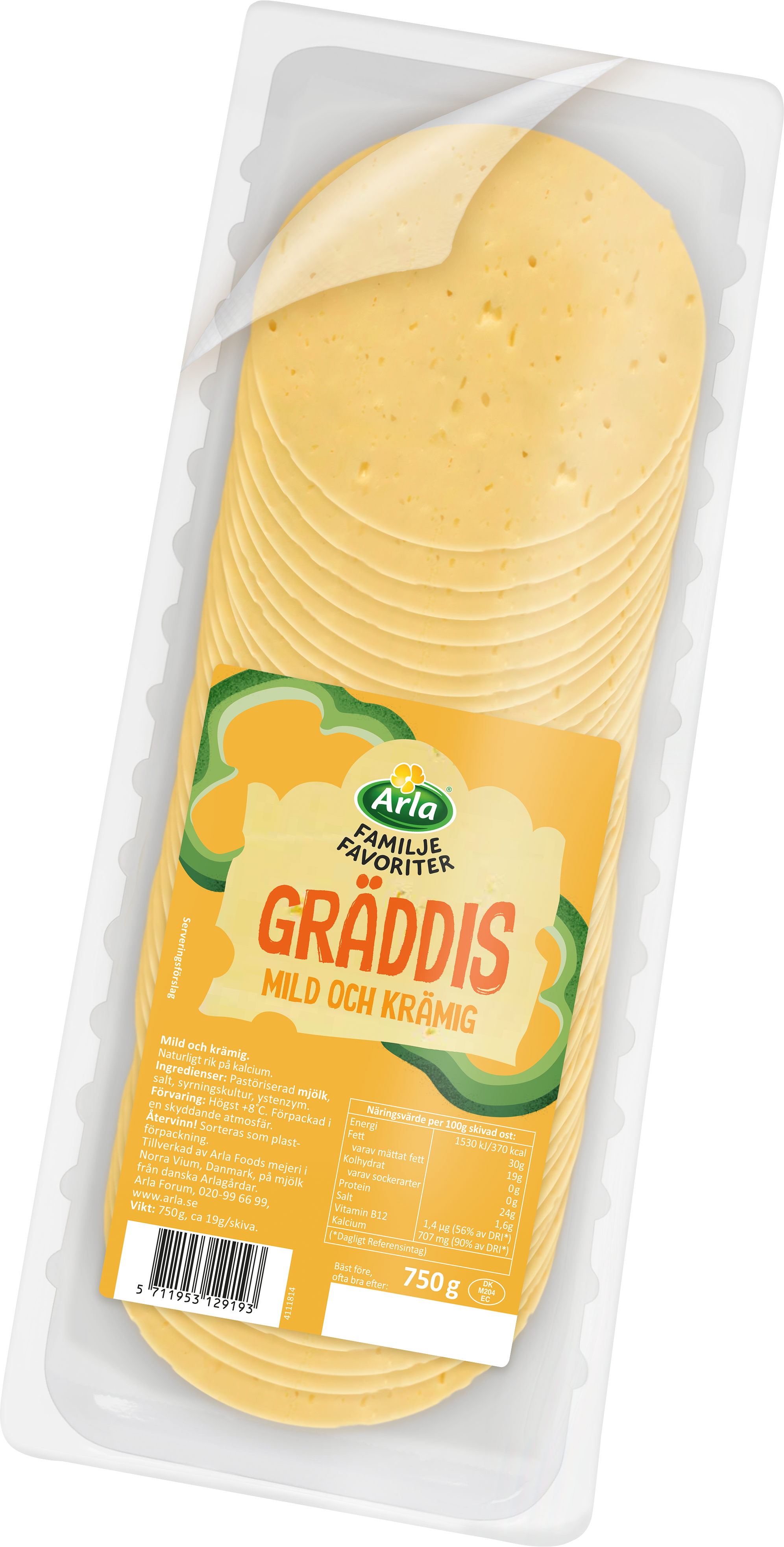 Arla® Familjefav Gräddis skivad ost 750g