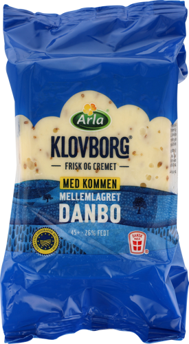 Arla Klovborg® Mellemlagret Danbo med kommen 45+ 650 g