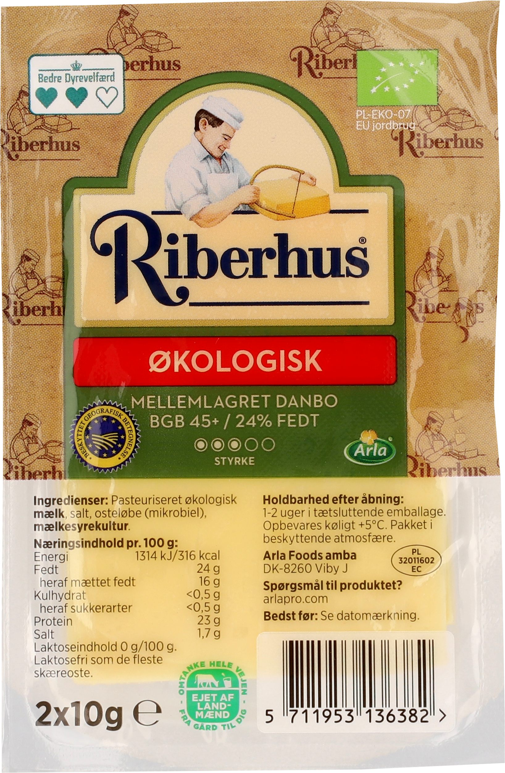 Øko Danbo Ost mellemlagret i skiver 2x10 g