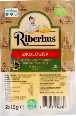 Riberhus® Økologisk Mellemlagret Danbo 45+ 20 g