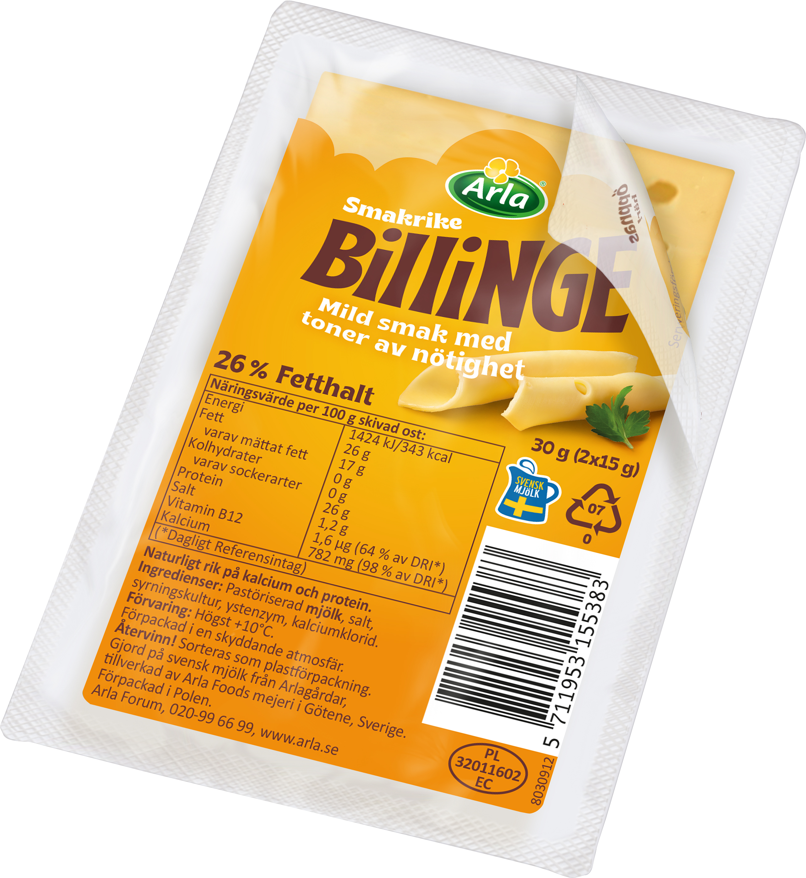 Billinge skivad ost portion 30g