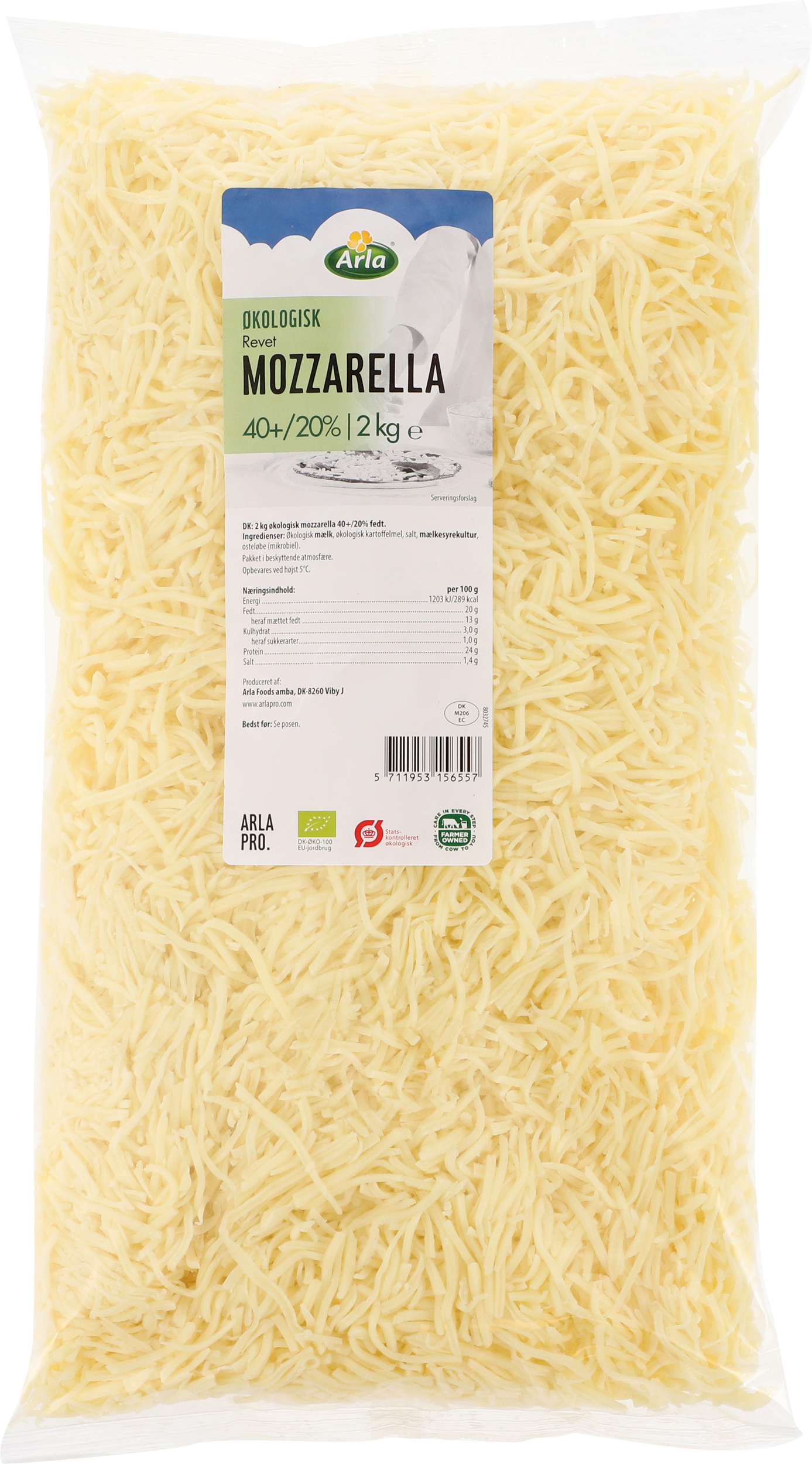 Øko Mozzarella revet 40+ 2 kg