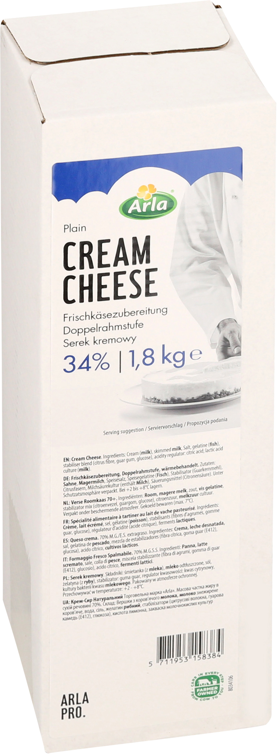 Flødeost 34% 70+ 1,8 kg