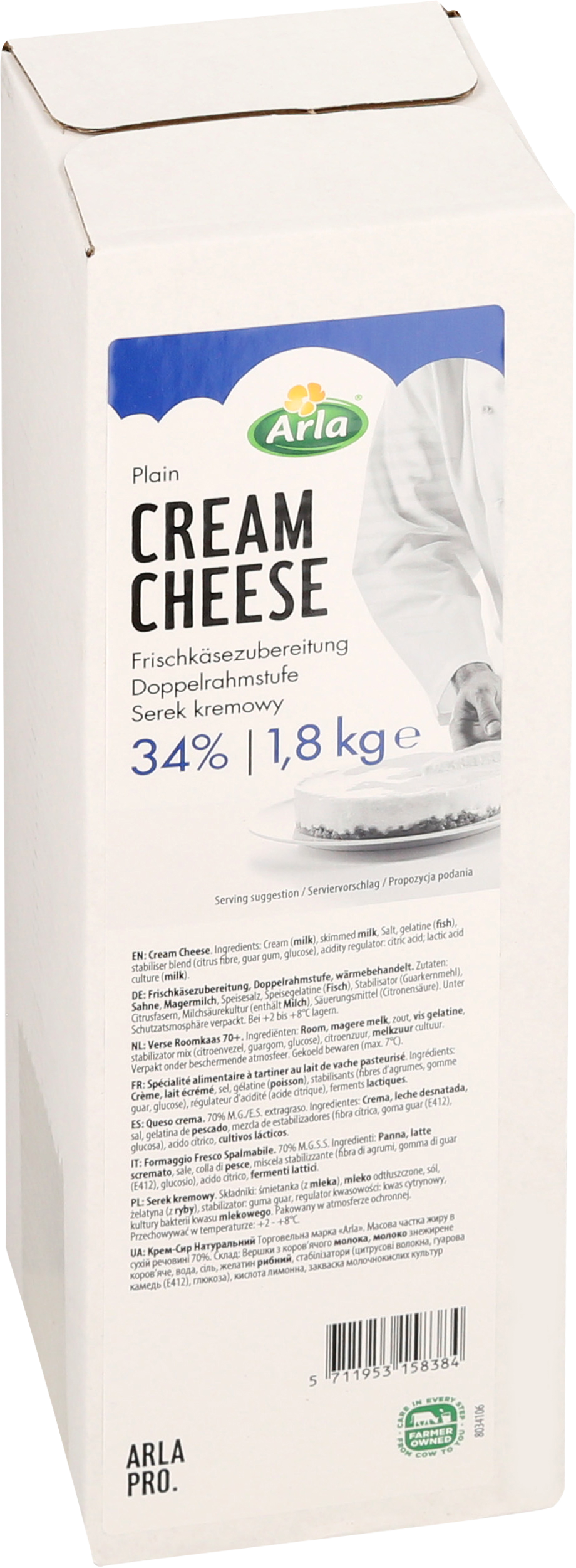 Flødeost 34% 70+ 1,8 kg