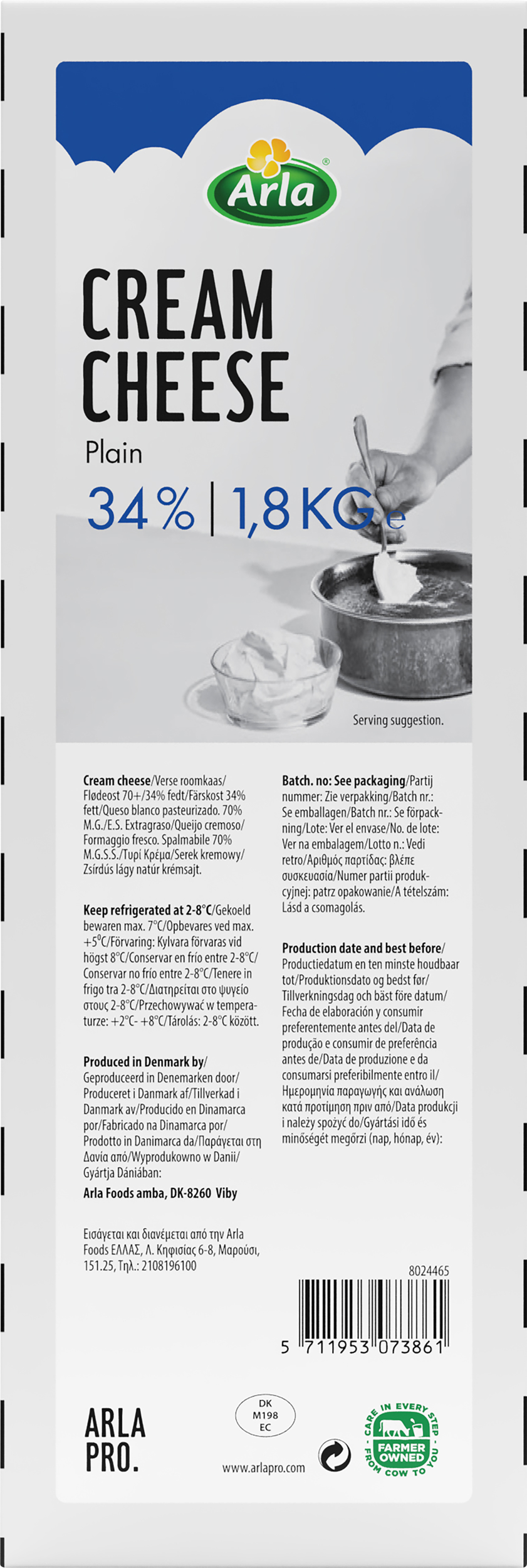 Flødeost 34% 70+ 1,8 kg