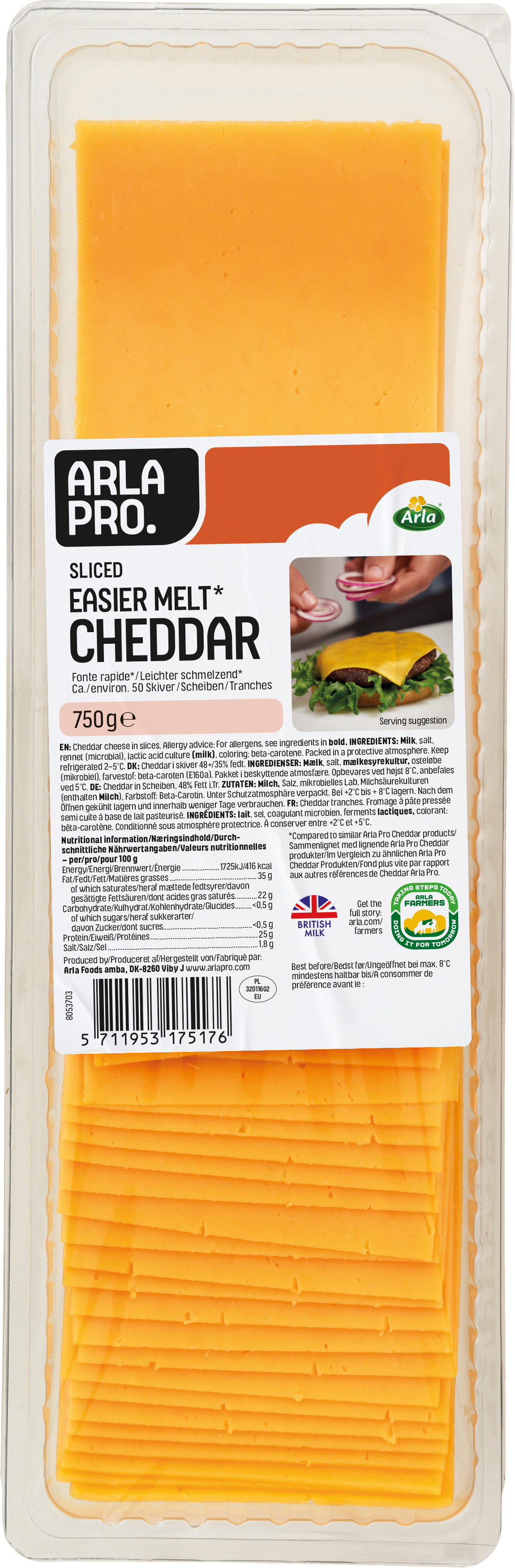 Easier Melt Cheddar 15g i skiver 48+ 750g