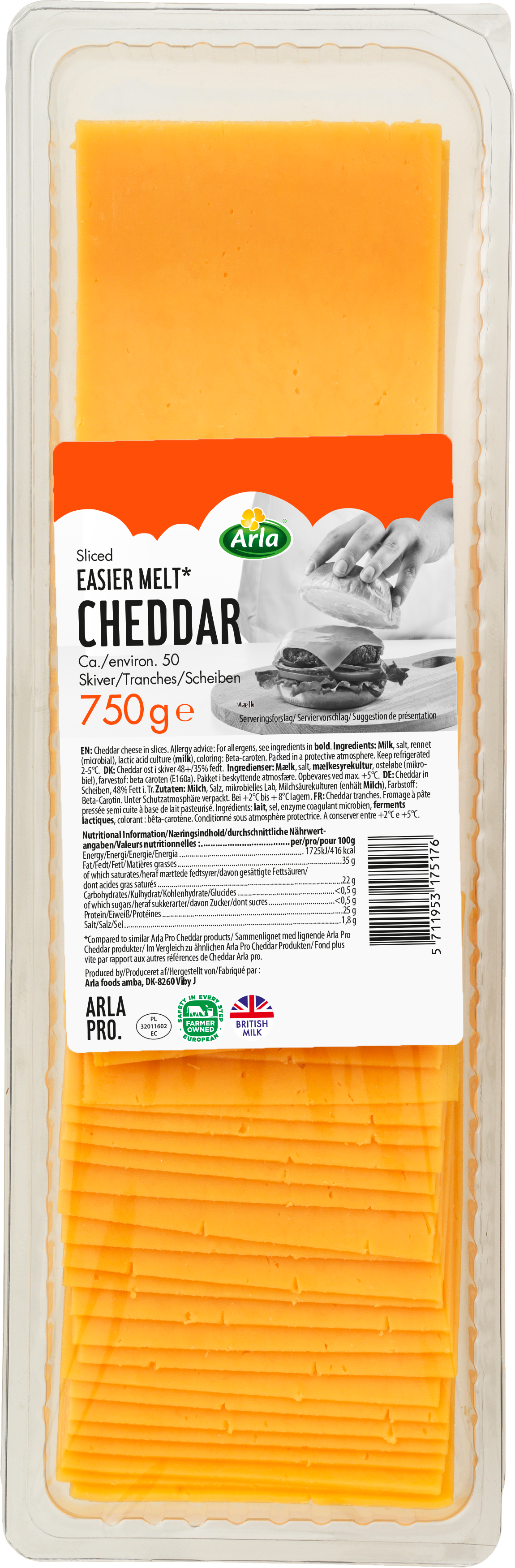 Easier Melt Cheddar 15g i skiver 48+ 750g