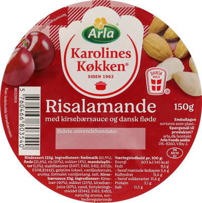 Arla Karolines Køkken® Risalamande m. kirsebærsauce 7,7% 150 g