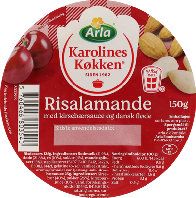Arla Karolines Køkken® Risalamande m. kirsebærsauce 7,7% 150 g