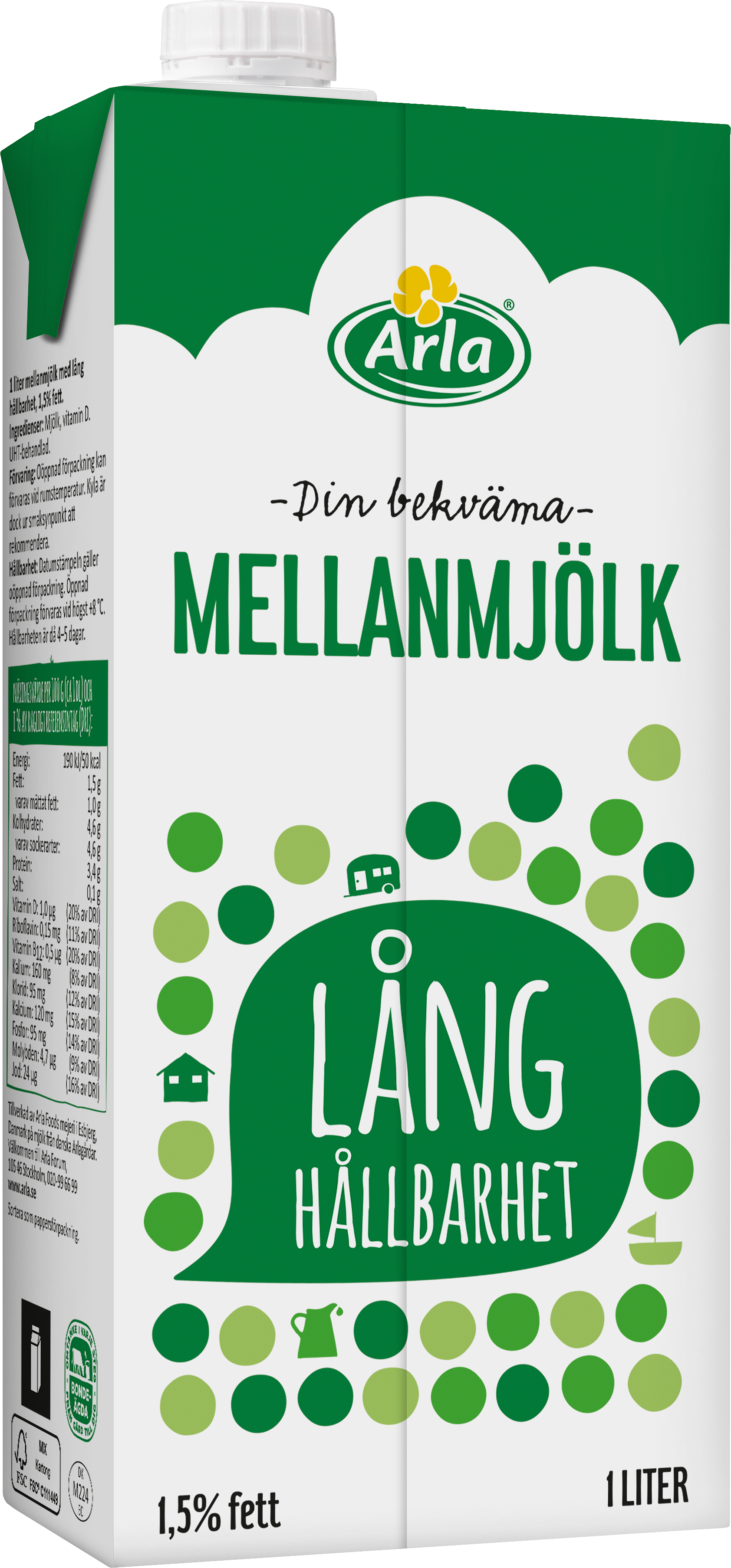 Mellanmjölk m lång hållbarhet 1.5% 1 liter