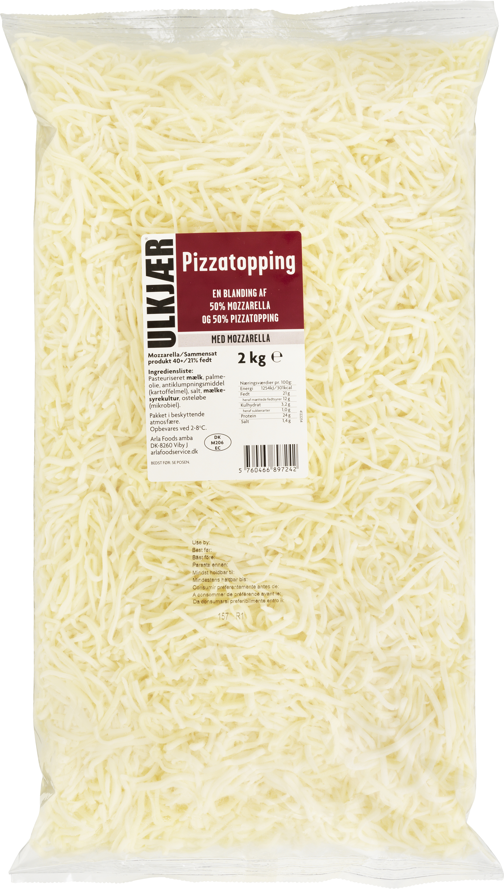 Pizzatopping m. mozzarella 40+ 2 kg