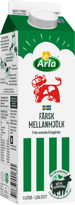 Arla Ko® Färsk mellanmjölk 1.5% 1,5% 1000 ml