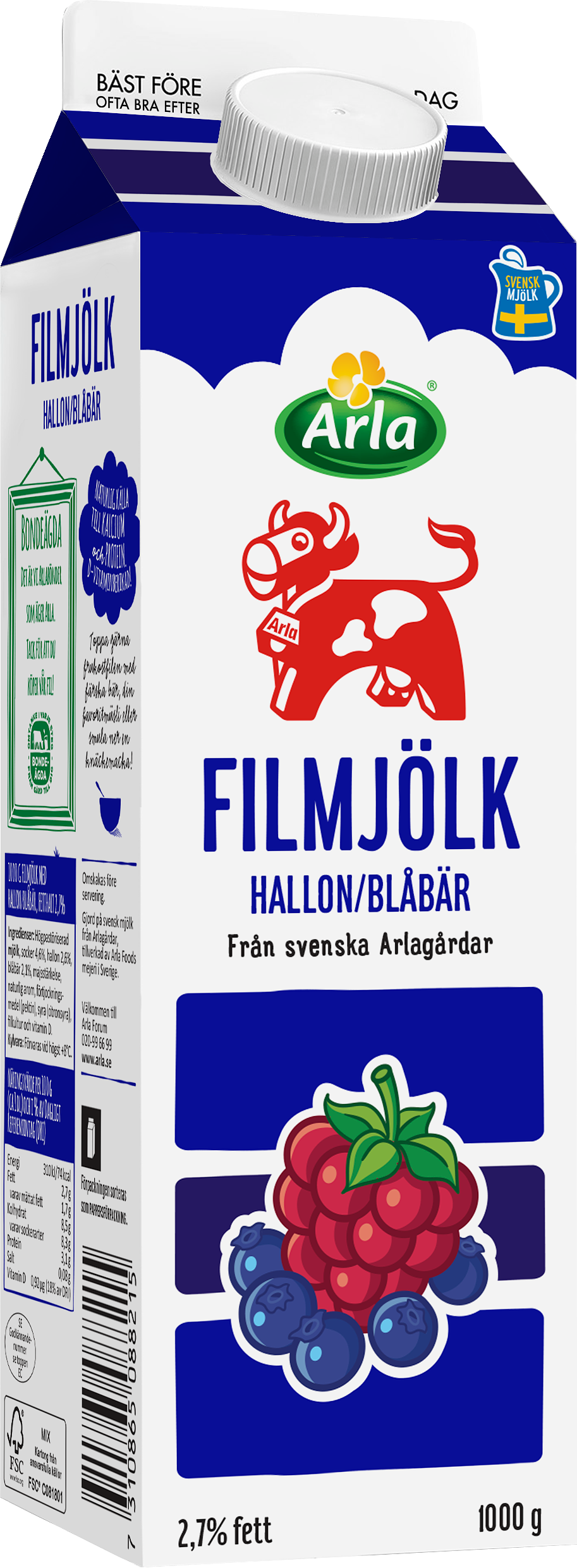 Filmjölk blåbär / hallon 2.7% 1000 g
