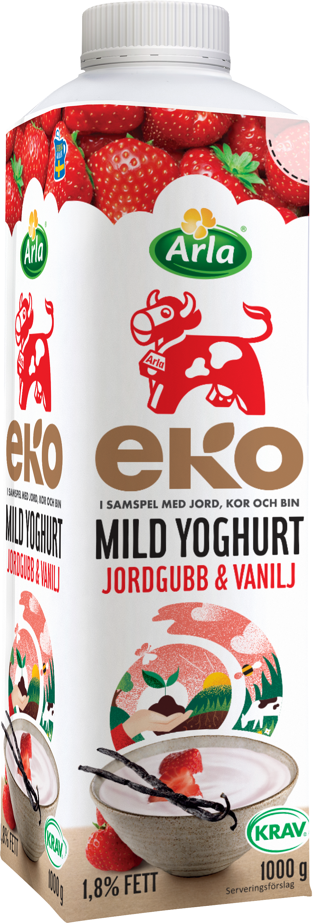 Eko mild yoghurt jordg/vanilj 1.8% 1000 g