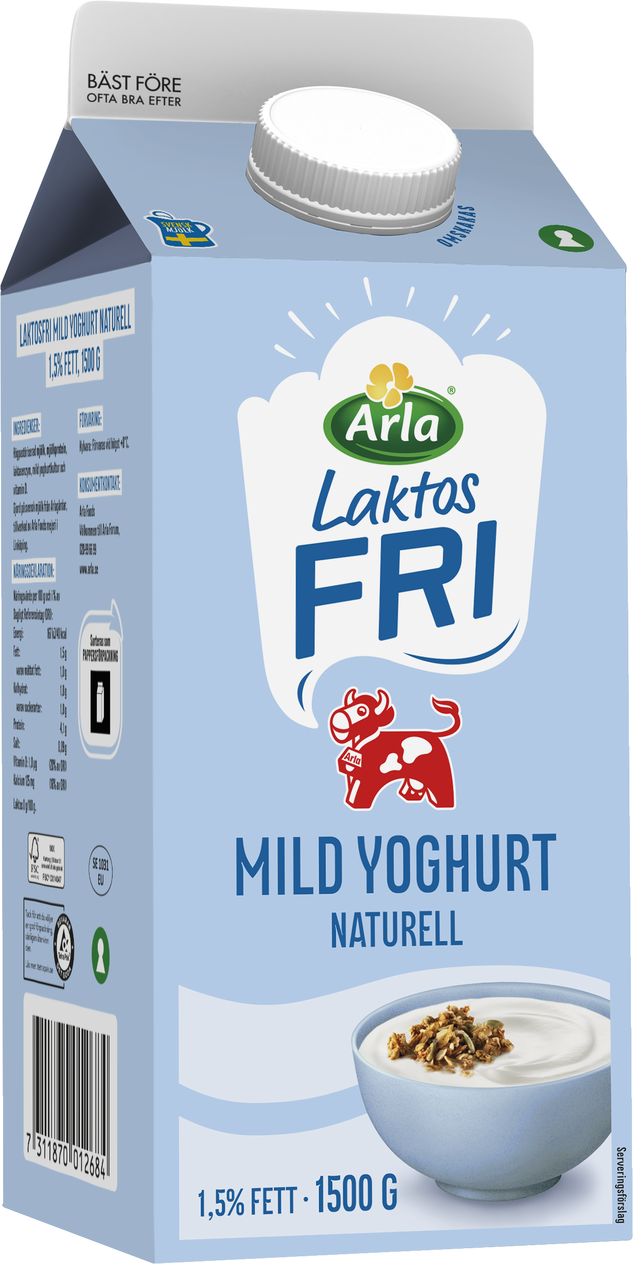 Laktosfri mild yoghurt naturell 1.5% 1500 g