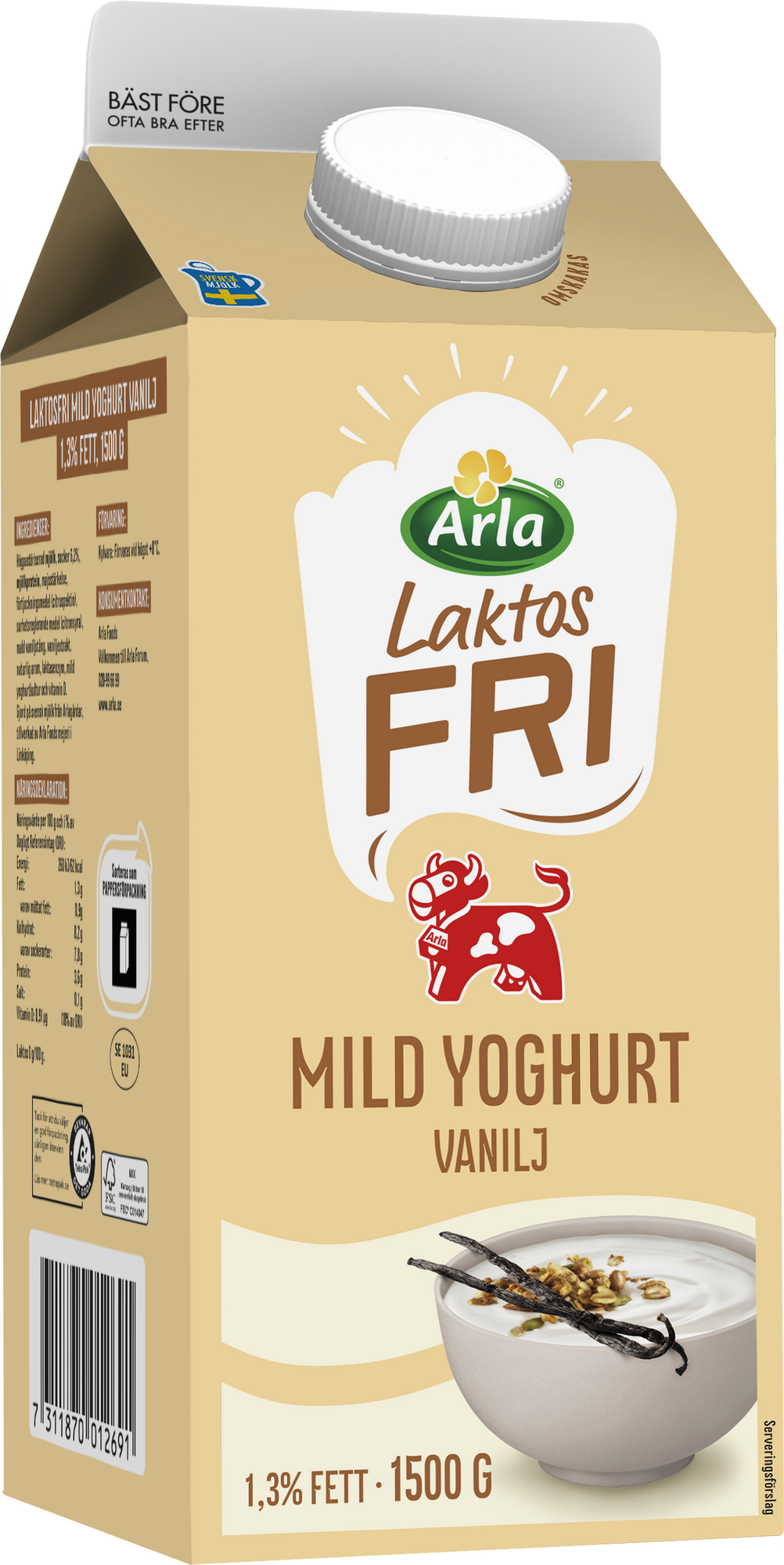Laktosfri mild yoghurt vanilj 1.3% 1500 g