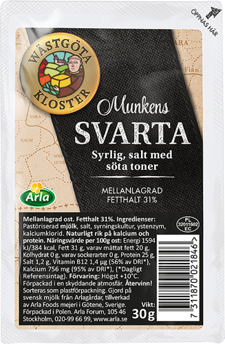 Wästgöta Kloster® Munkens Svarta skivad ost portion 30 g