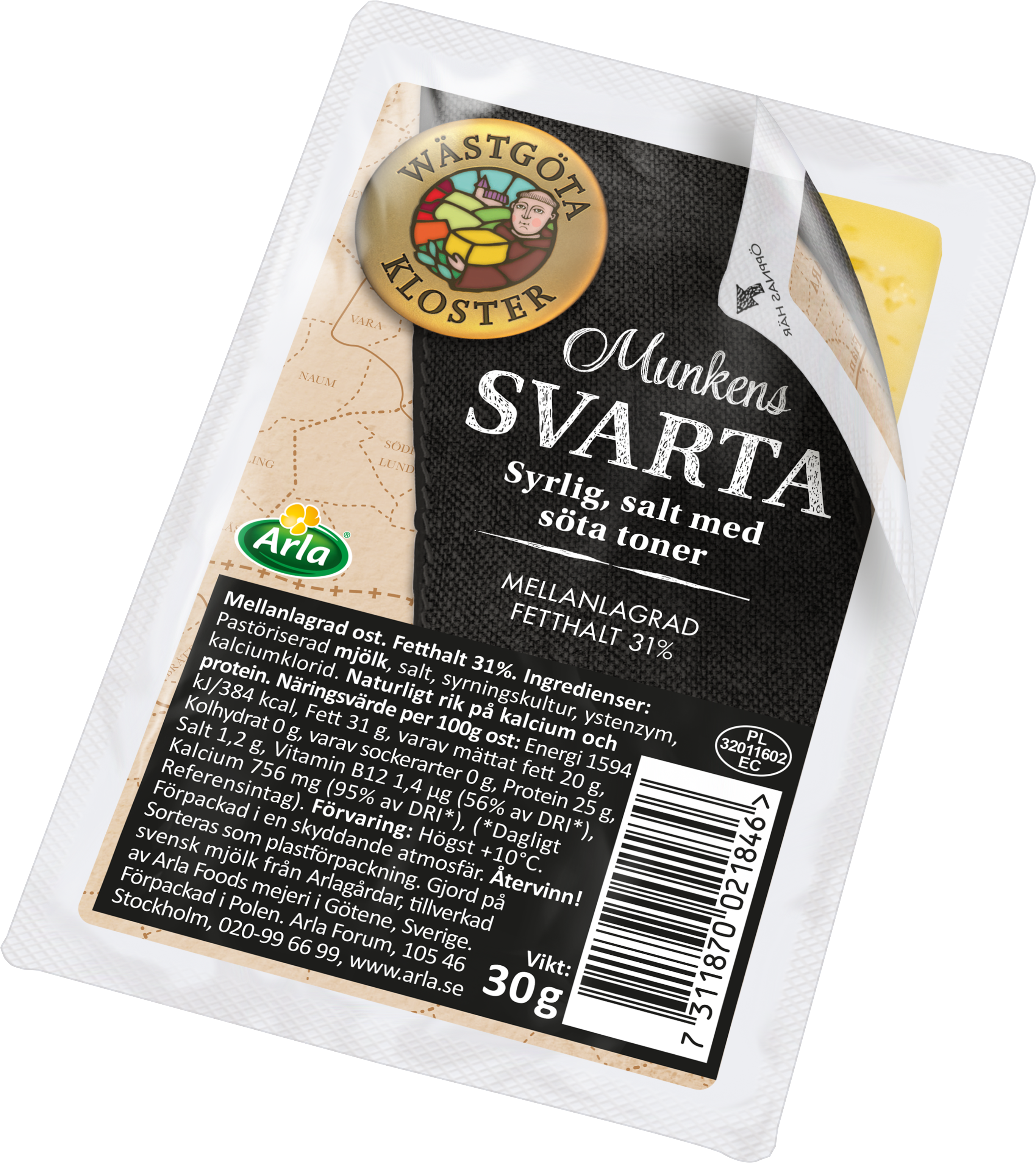 Munkens Svarta skivad ost portion 30 g