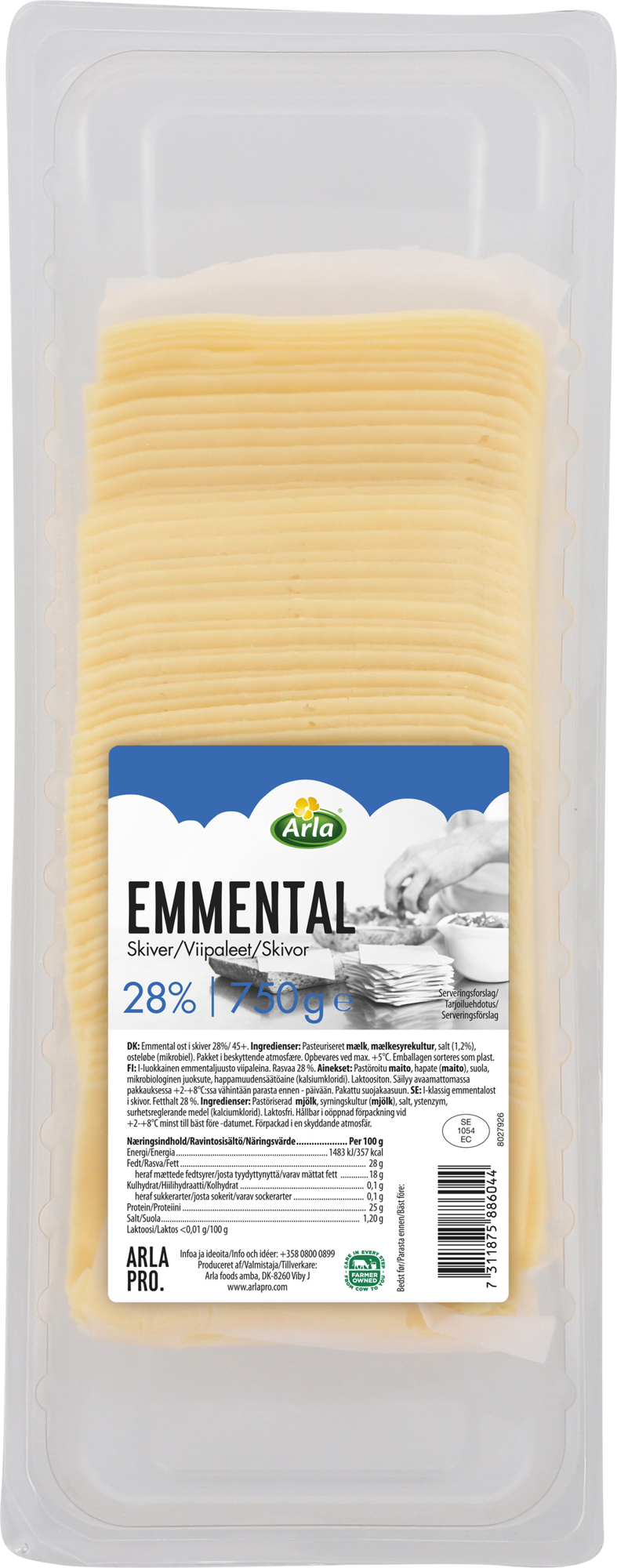 Emmental i skiver 28% 45+ 750 g