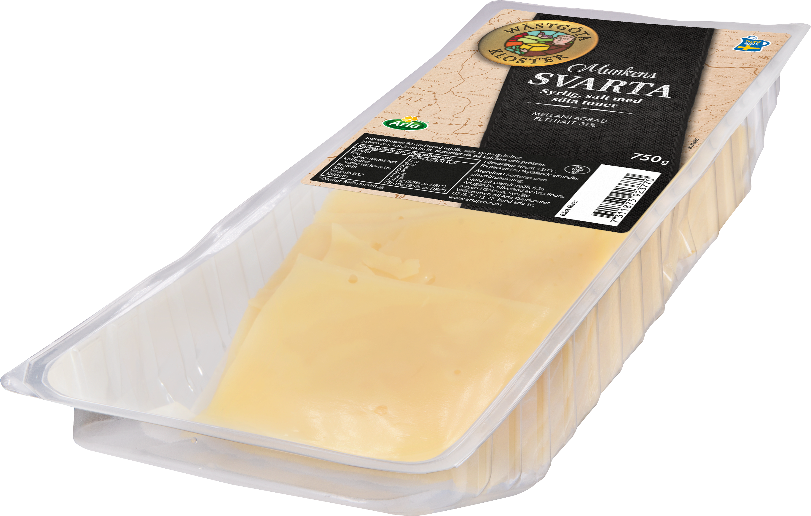 Munkens Svarta skivad ost 750 g