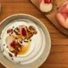 Skyr bowl with peach, pecan, and cardamom