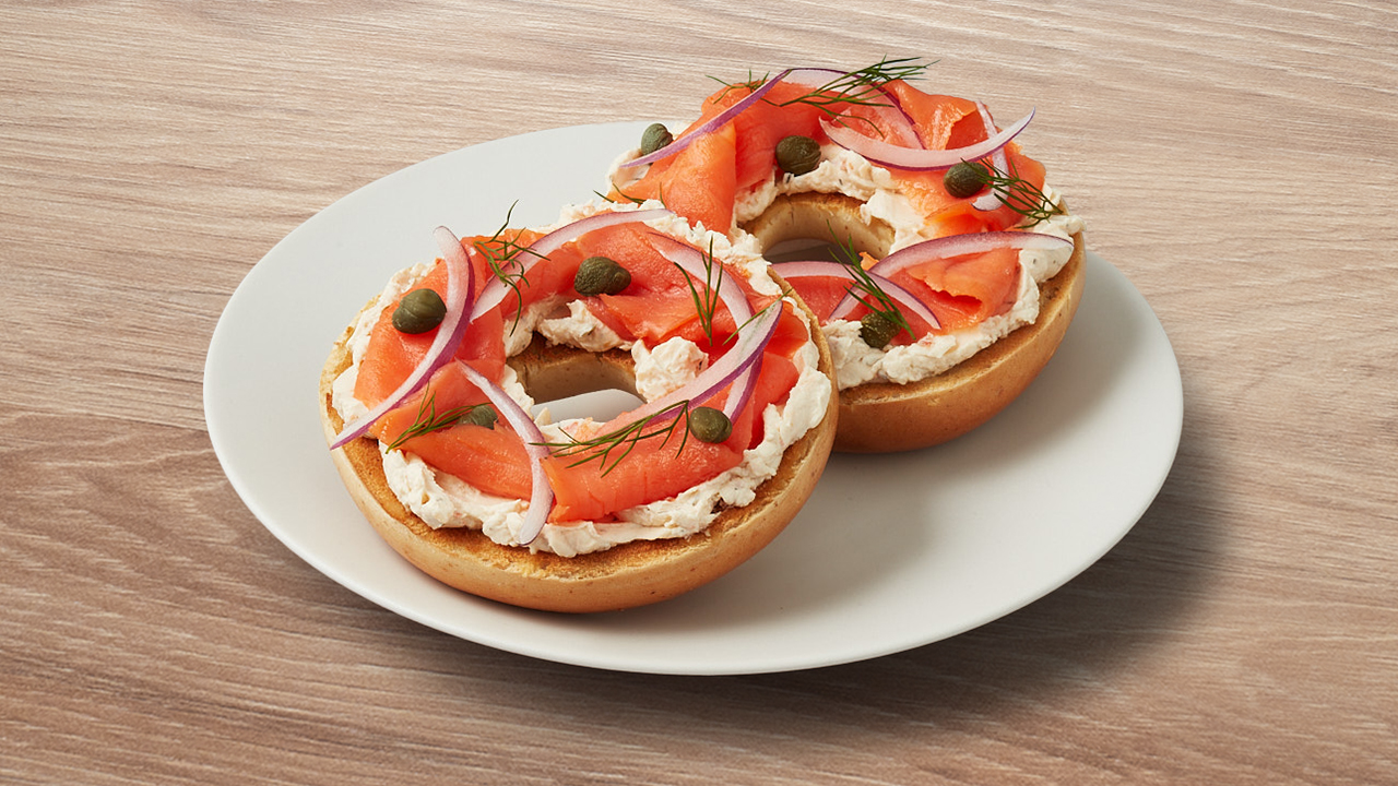 Smoked Salmon, Dill, Capers, Onion Bagel With Tre Stelle Herbs & Spices Cream Cheese