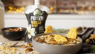 Festive gingerbread protein smoothie bowl