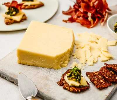 Castello Tickler Mature Cheddar with crisp parma ham and green tapenade