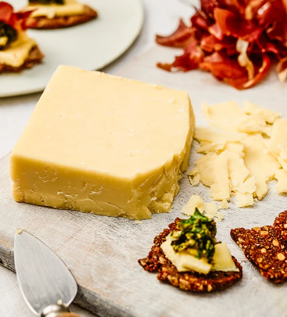 Castello Tickler Mature Cheddar with crisp parma ham and green tapenade