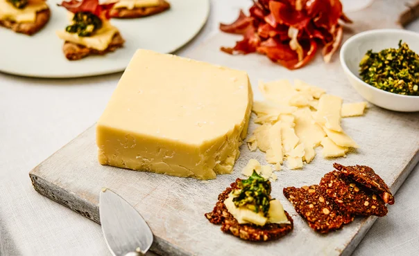 Castello Tickler Mature Cheddar with crisp parma ham and green tapenade