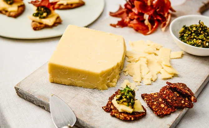 Castello Tickler Mature Cheddar with crisp parma ham and green tapenade
