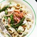 Lactose-free pasta with salmon and asparagus
