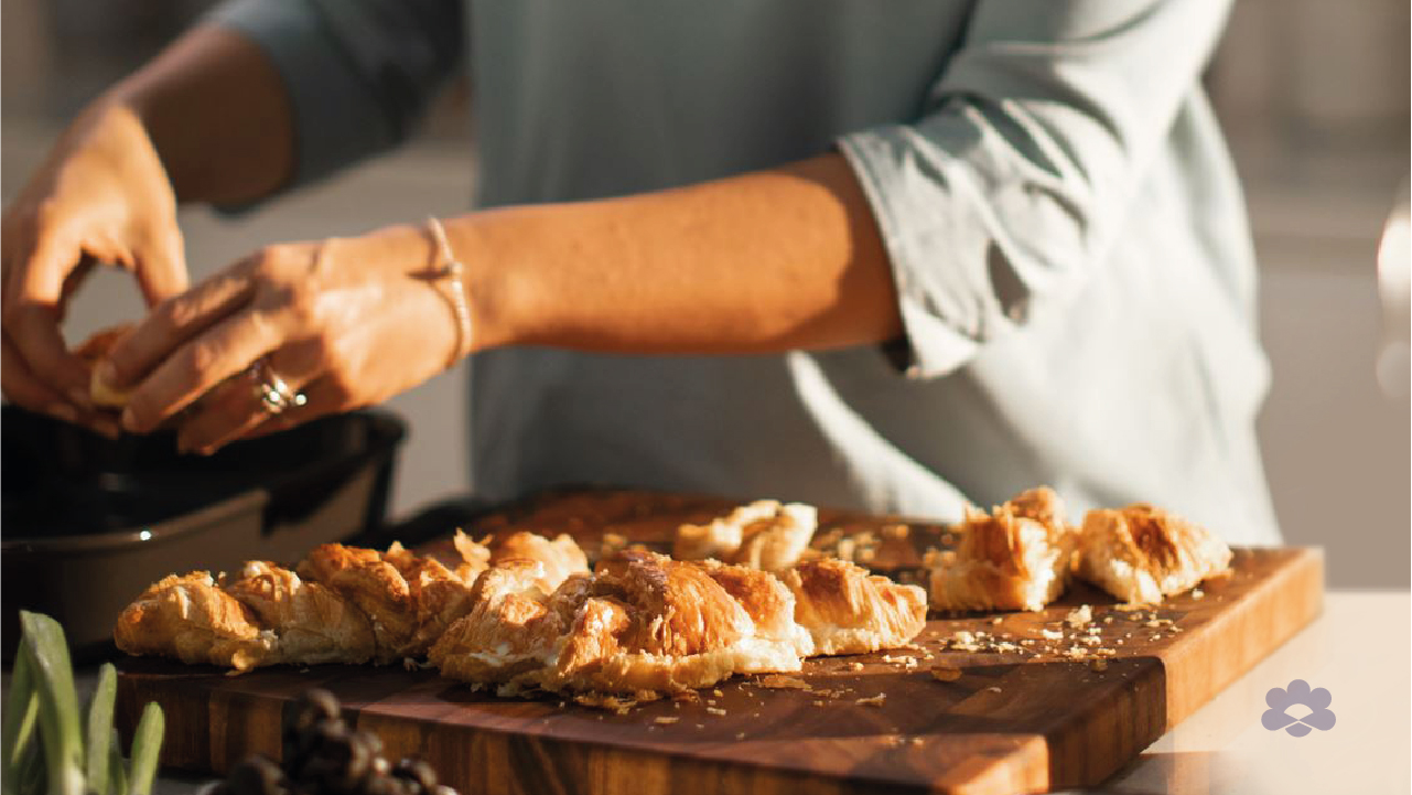 Savoury Croissant Bread Pudding with Cream Cheese Spread, Olives and Nigella Seeds
