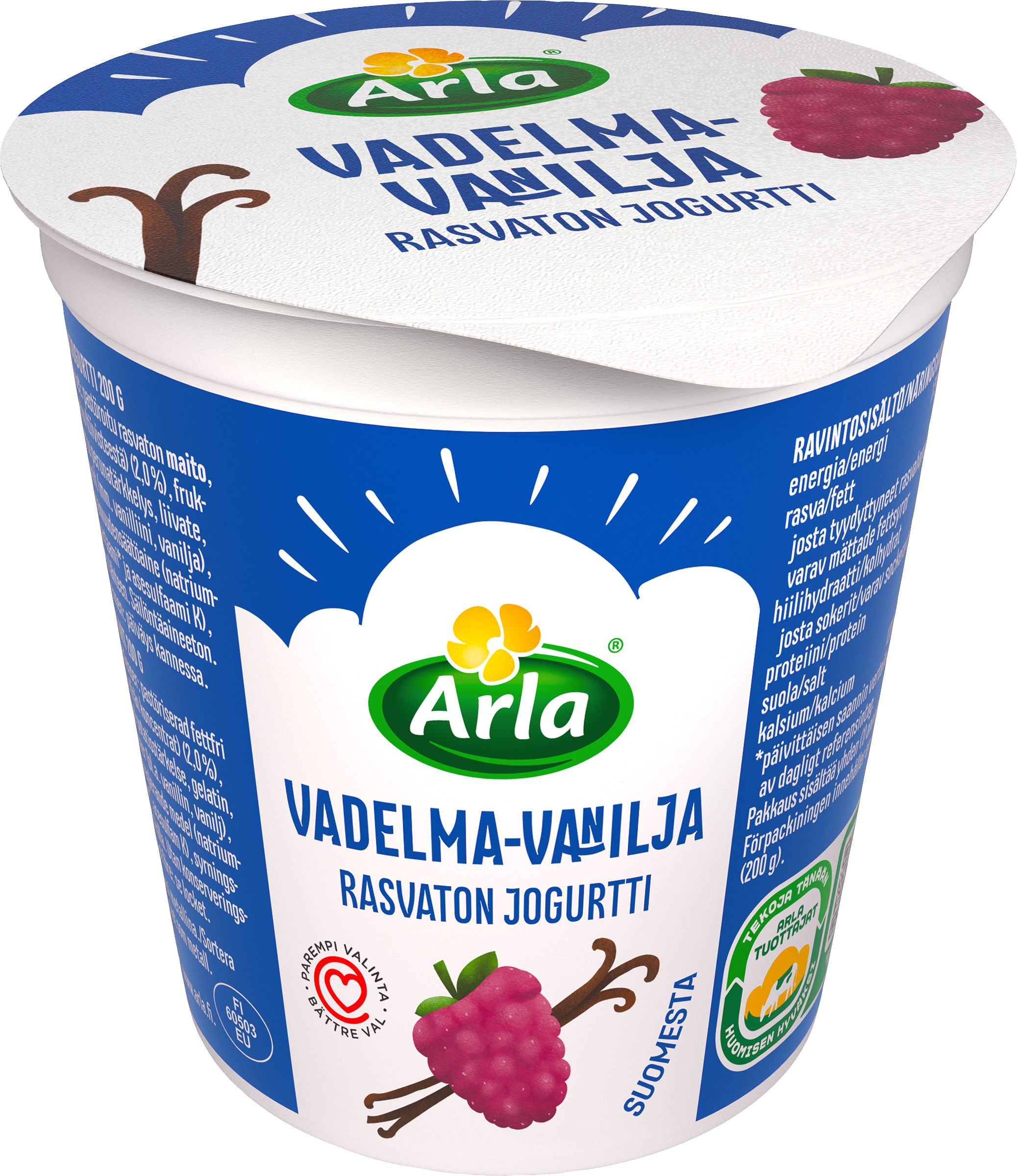 Arla rasvaton vadelma-vaniljajogurtti 200g