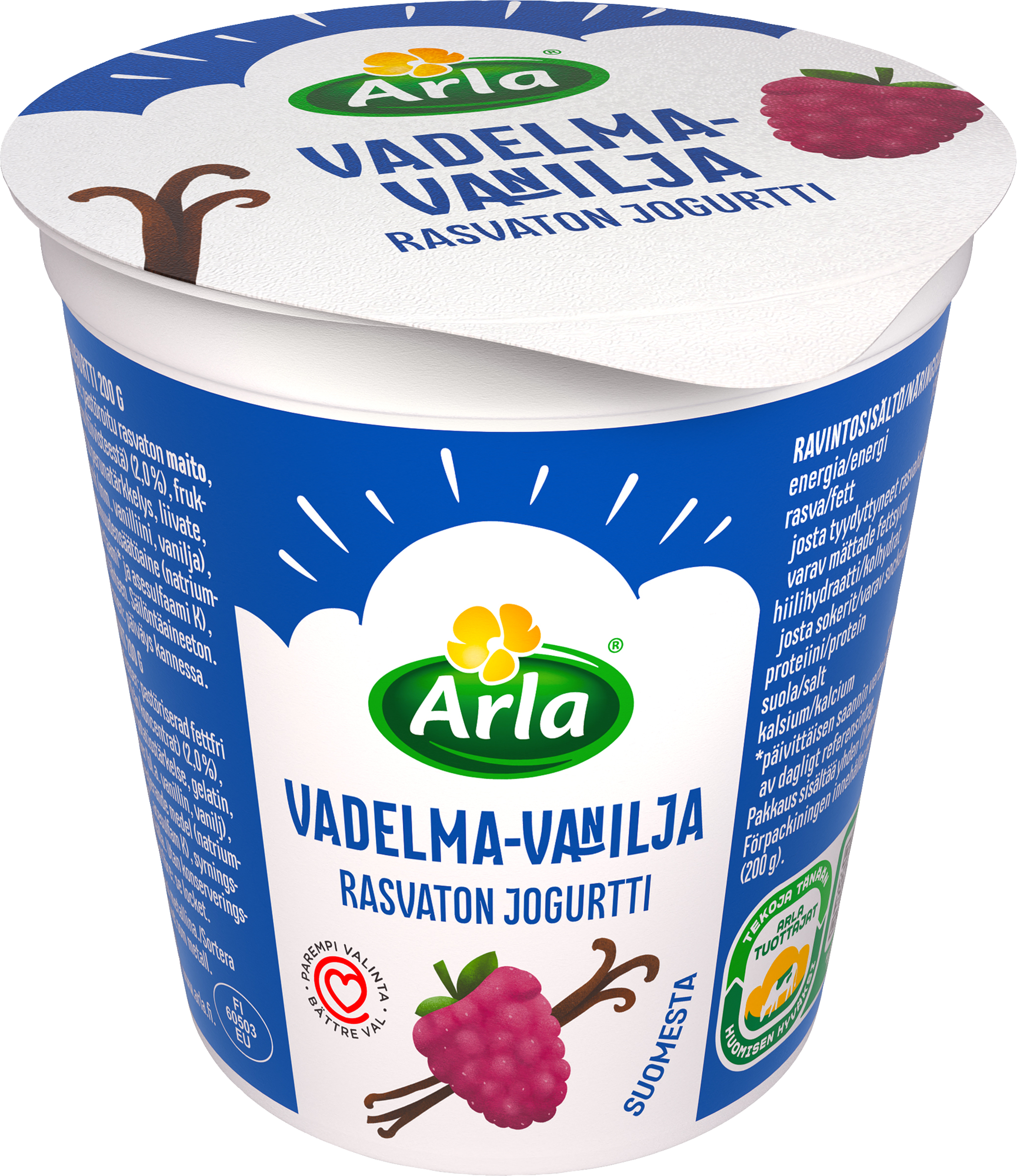 Arla rasvaton vadelma-vaniljajogurtti 200g