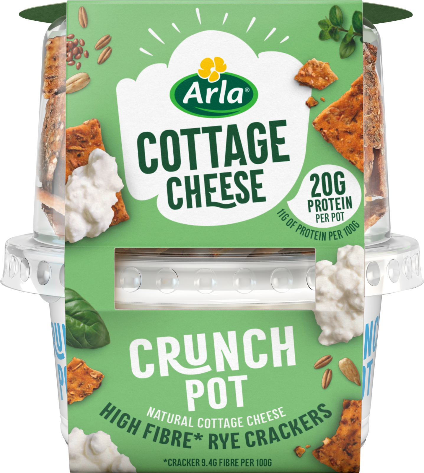 Arla® Cottage Cheese Crunch Pot with High Fibre Rye Cracker 185g