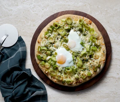 Egg and Leek Pizza with Castello® Extra Mature Cheddar