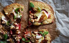 Cauliflower Pizza with Double Cream Brie, Beetroot and Walnuts
