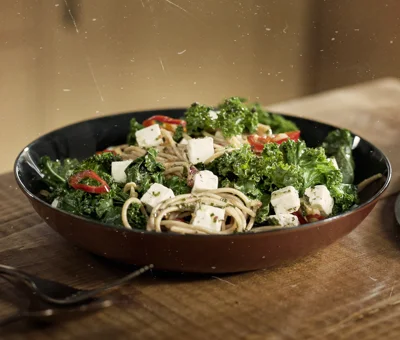 Spaghetti with Kale and Castello® Greek Style Cubes